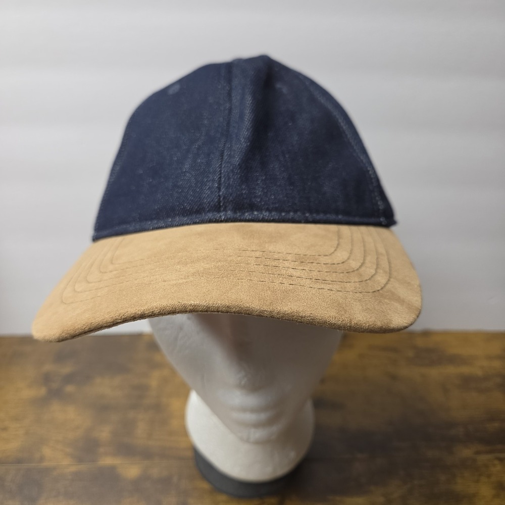 Vintage Style Dark Denim Faux Suede Brim Dad Hat Cap Unstructured Strapback